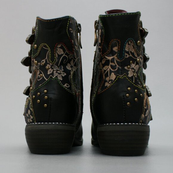 L'Artiste 37 Ladies (6.5-7) Spring Step Rodeha Black Side-zipper Ankle Booties - Picture 4 of 11
